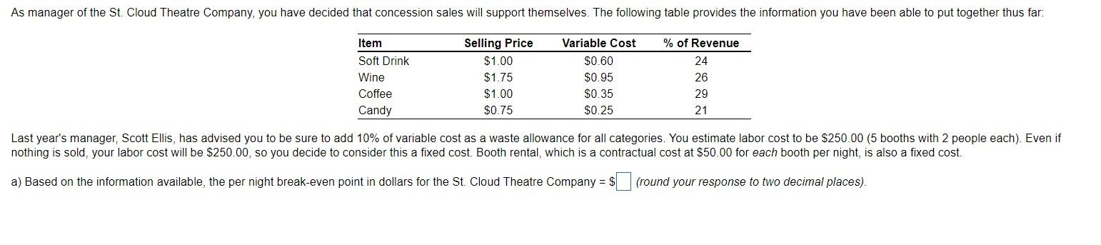 b) Based on the given information, the per night