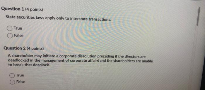 Question 1 (4 points) State securities laws apply