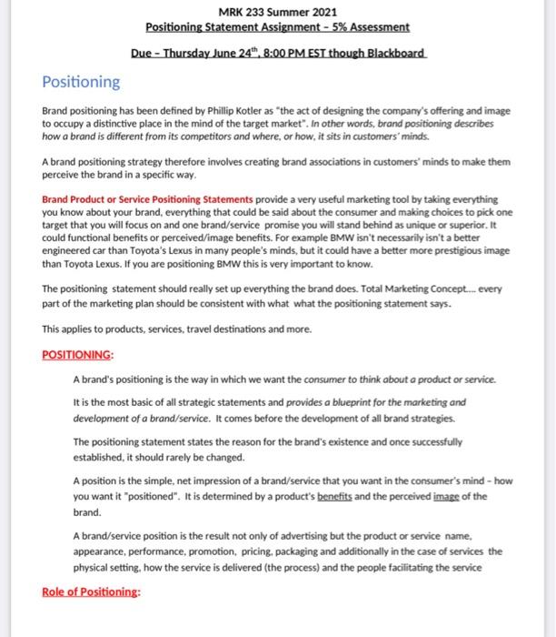 MRK 233 Summer 2021 Positioning Statement