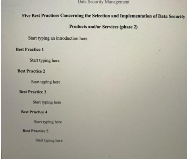 Data Security Management Five Best Practices