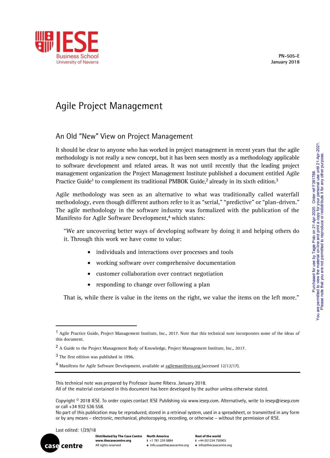 Case Study Ribera, J. (2018). Agile project