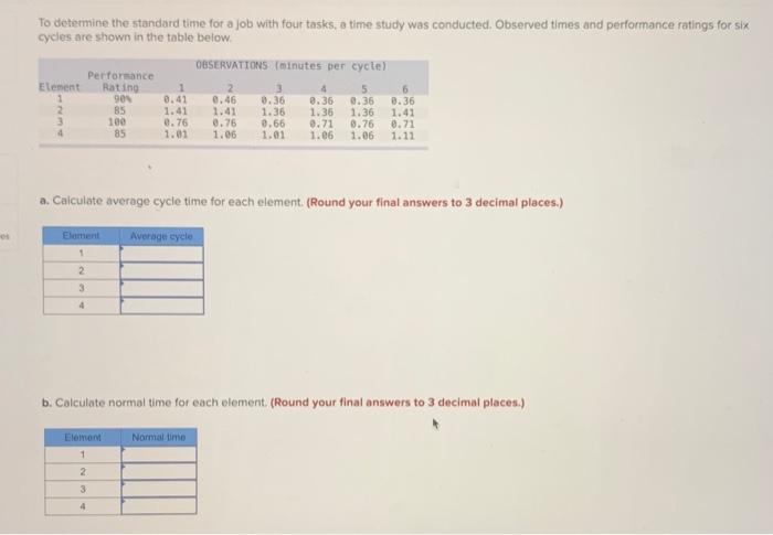 A, B & C To determine the standard time for a job