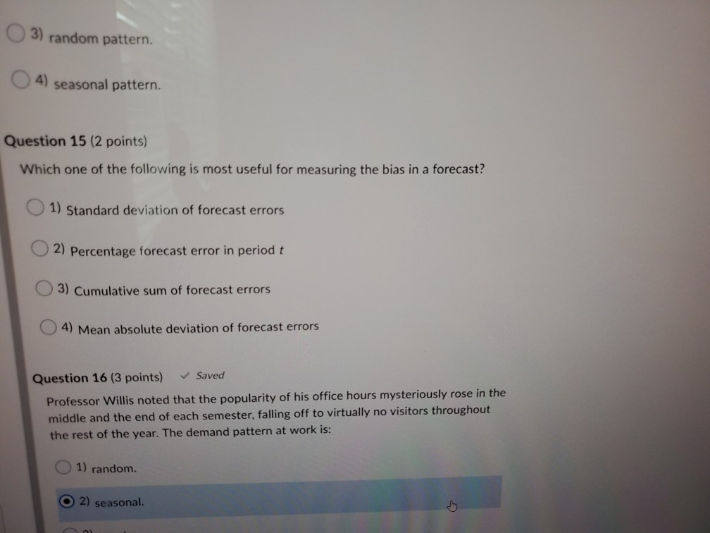 3) random pattern. 4) seasonal pattern. Question