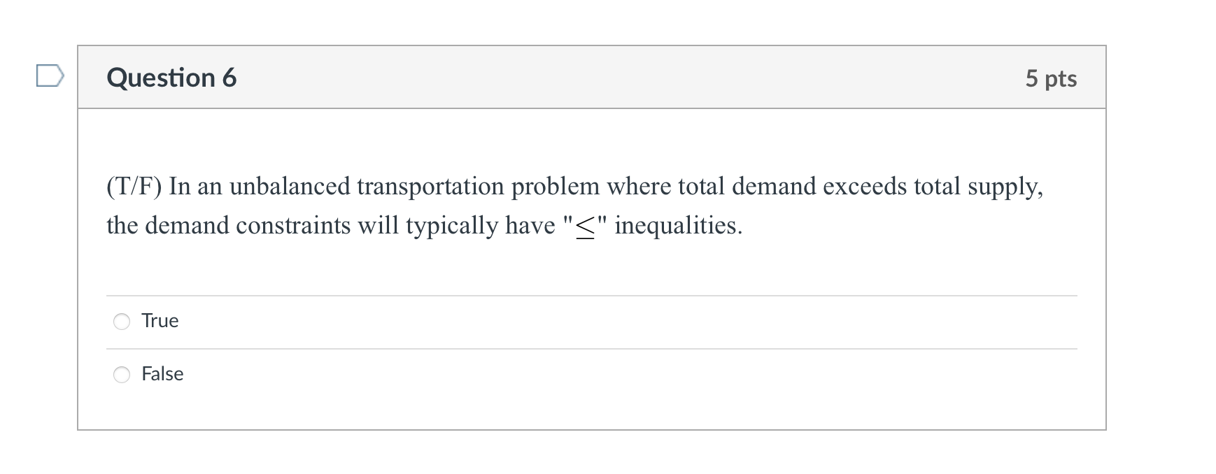 Question 5 5 pts Use the information below to