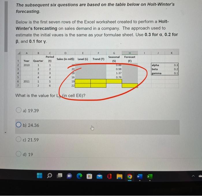 please calculate the value for E6, F6, G6, E7 and