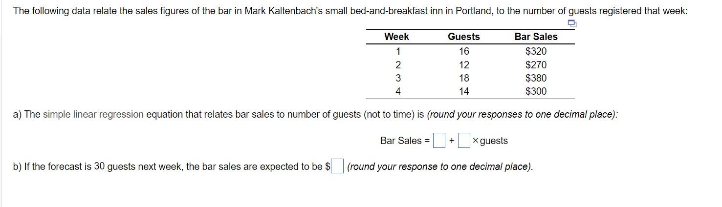 a) The simple linear regression equation that