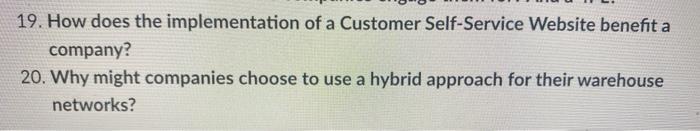 Supply chain management question. 19. How does