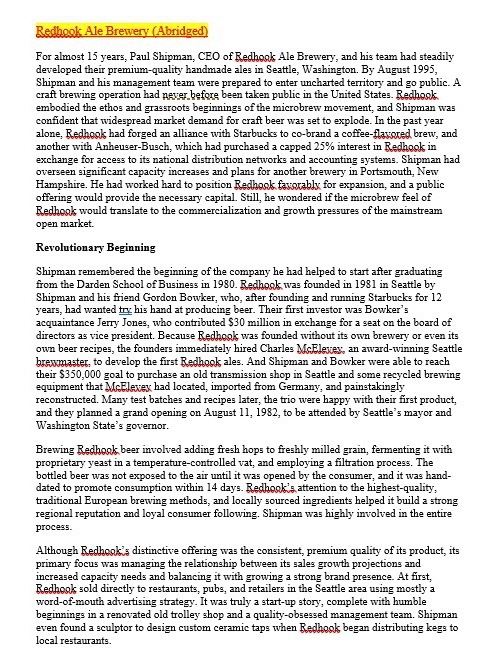 Analyse the below Redhook Ale Brewery case study