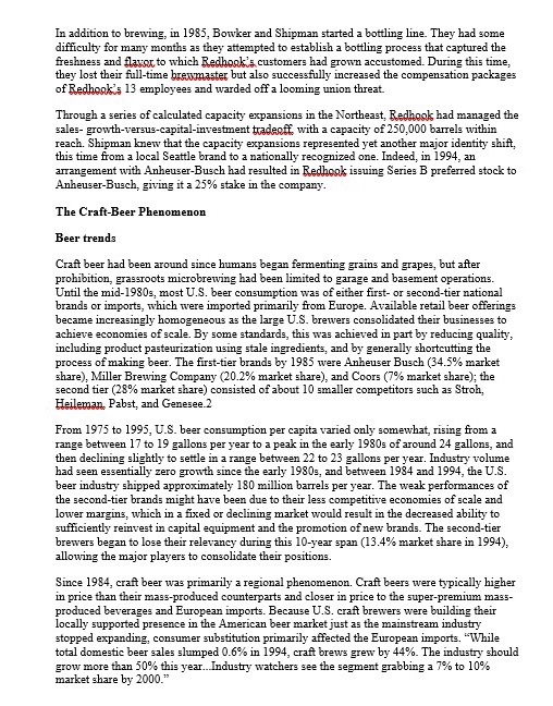 Analyse the below Redhook Ale Brewery case study