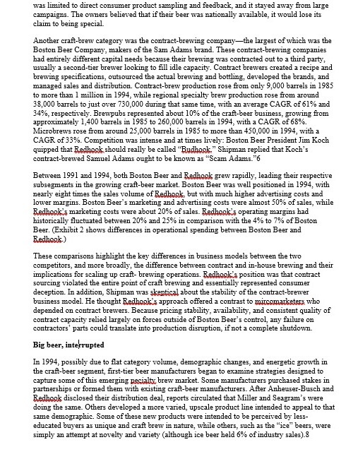 Analyse the below Redhook Ale Brewery case study