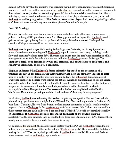 Analyse the below Redhook Ale Brewery case study