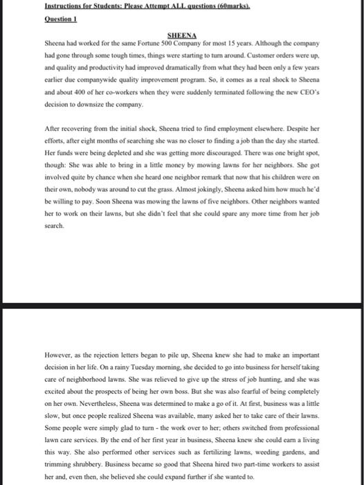 Instructions for Students: Please Attempt ALL