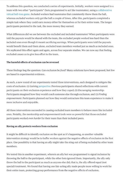 Assignment Questions from the article below: