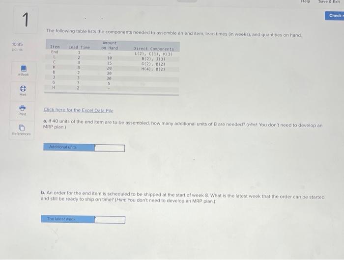Help Save & Exit Check 1 The following table