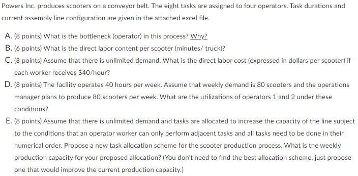 Task # Task Duration (in min) Operator Task