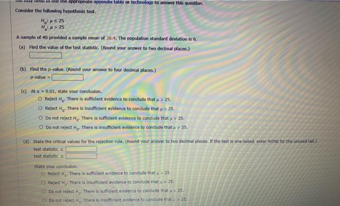 y to use the appropriate appendix table or