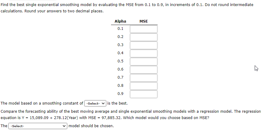 Smoothing constant options go from 0.1 to 0.9