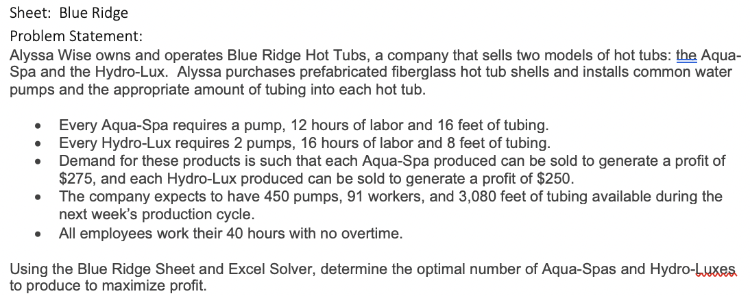 Sheet: Blue Ridge Problem Statement: Alyssa Wise