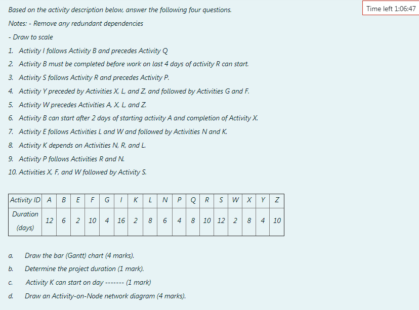Time left 1:06:47 Based on the activity