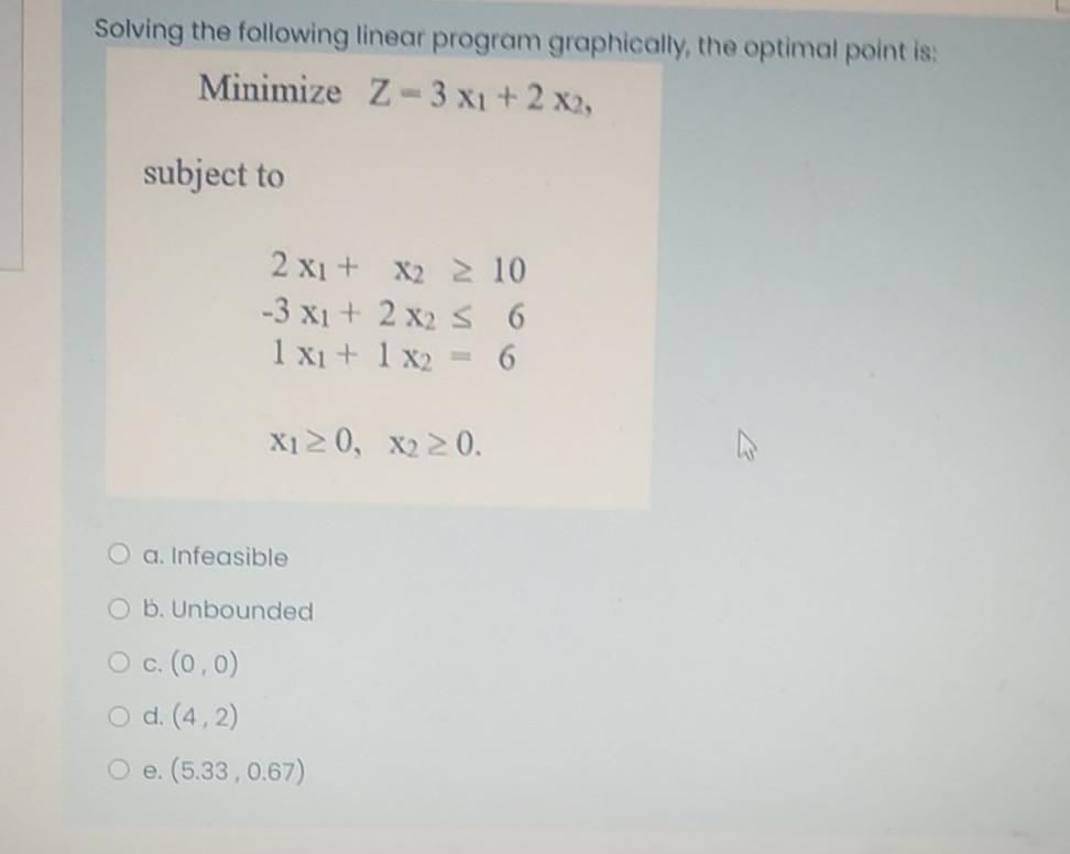 Solving the following linear program graphically,