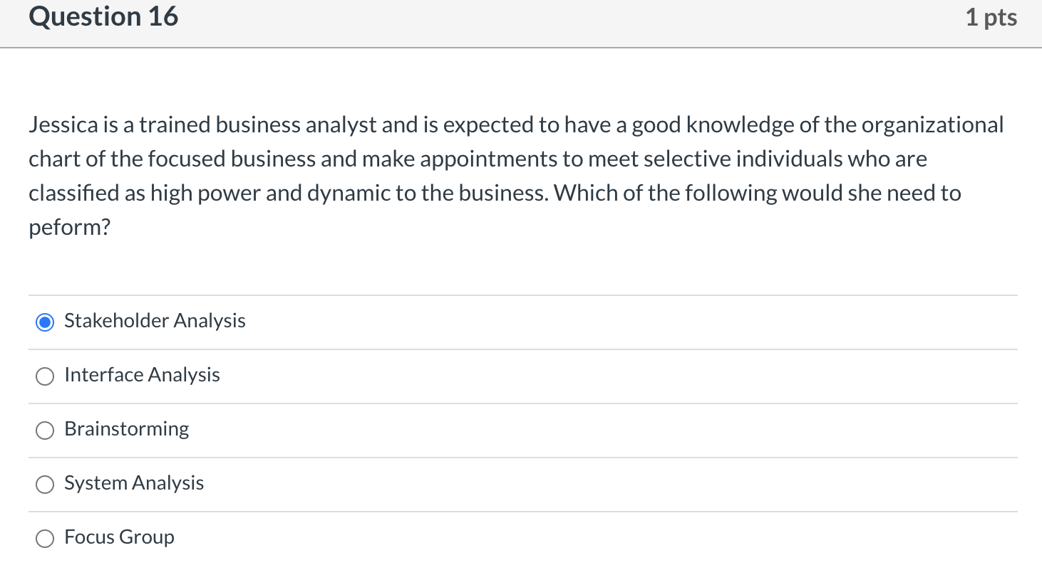 Question 16 1 pts Jessica is a trained business