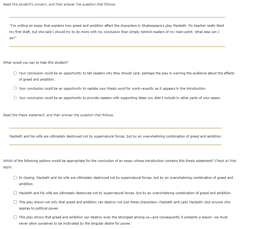 Read this student's concern, and then answer the