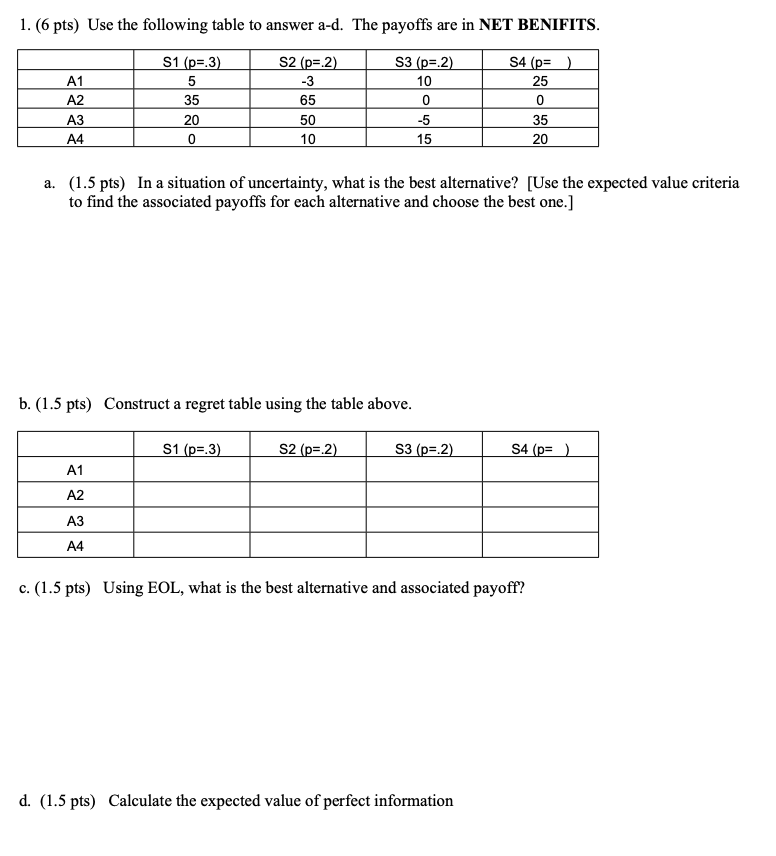 Please show all work and use correct formulas 1.