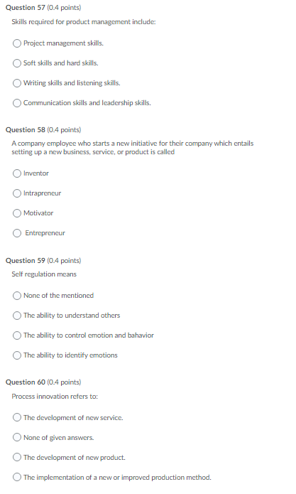 Question 57 (0.4 points) Skills required for
