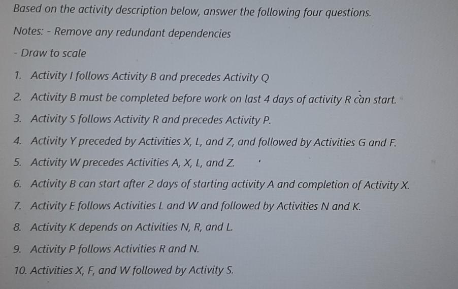 Based on the activity description below, answer