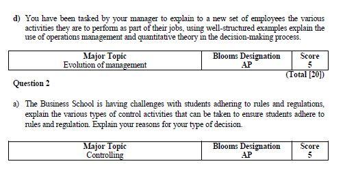 d) You have been tasked by your manager to