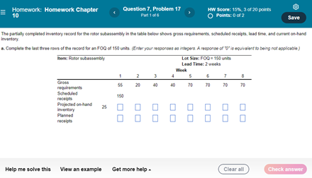 Homework: Homework Chapter 10 Question 7. Problem