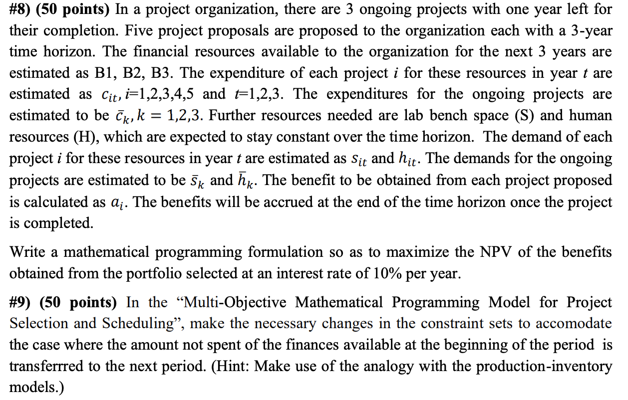 #8) (50 points) In a project organization, there