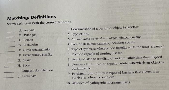Matching: Definitions Match each term with the