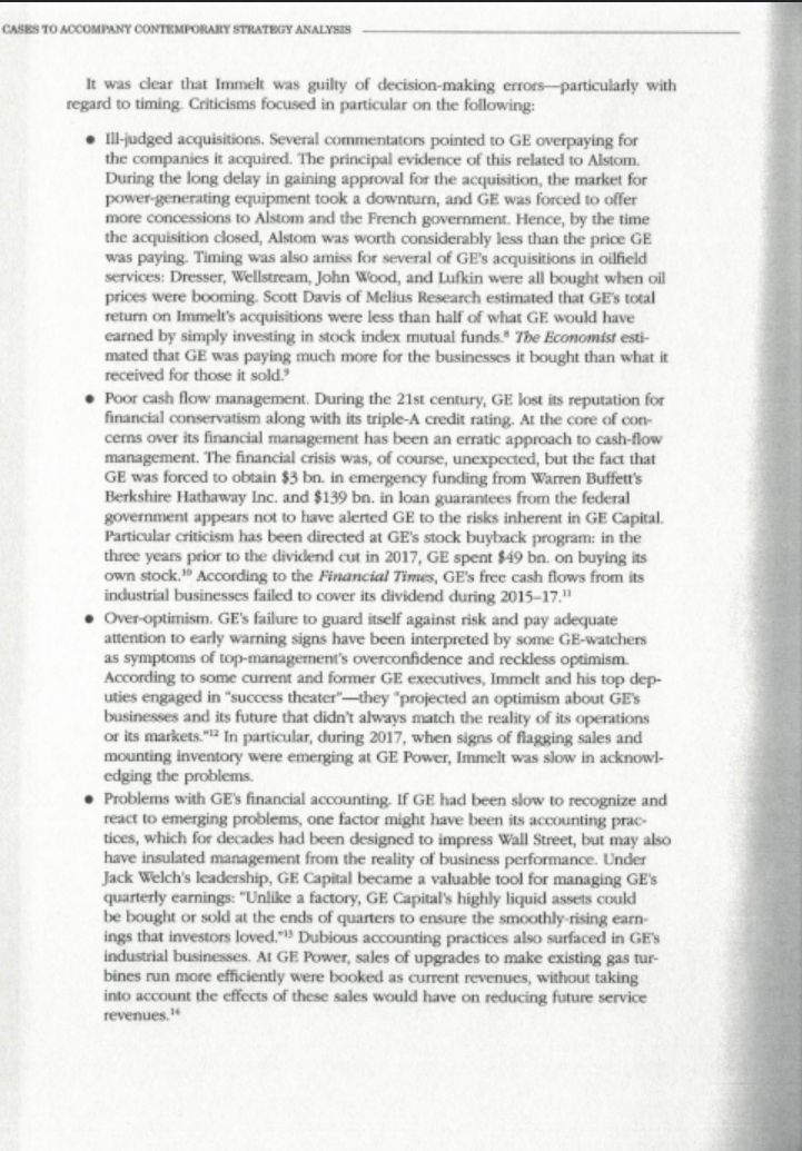 Q. Explain the factors behind GE's decline in