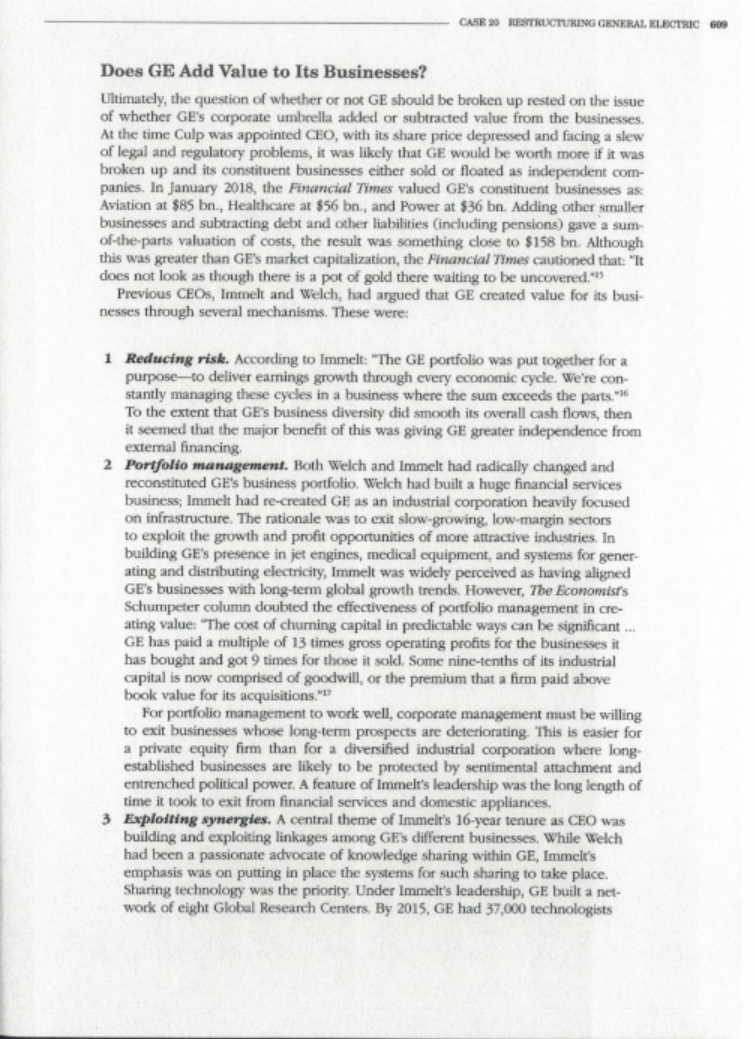 Q. Explain the factors behind GE's decline in