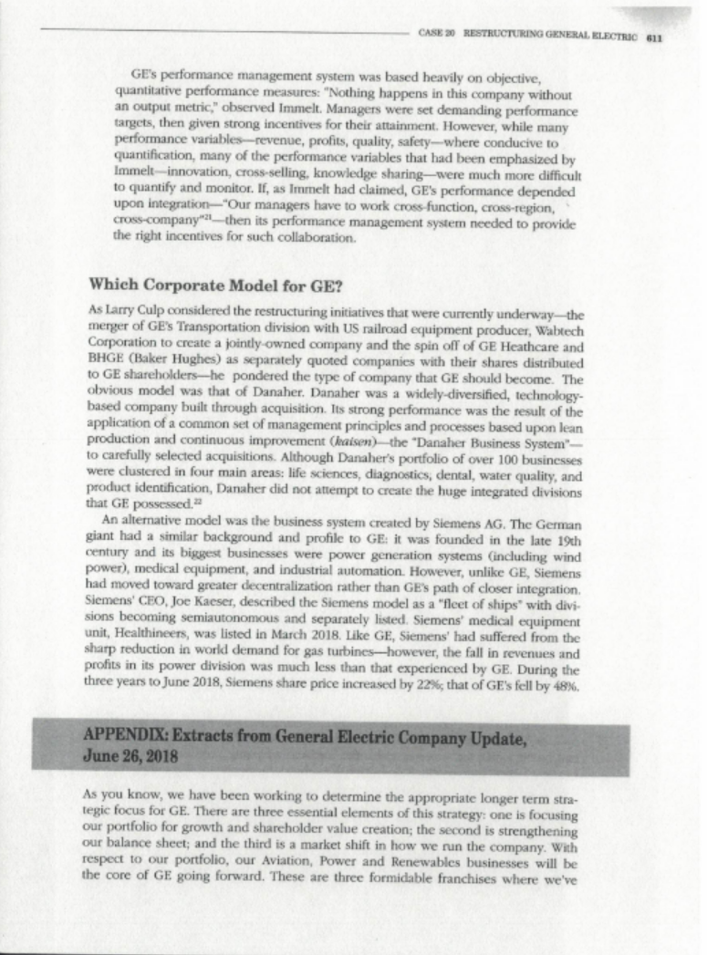 Q. Explain the factors behind GE's decline in