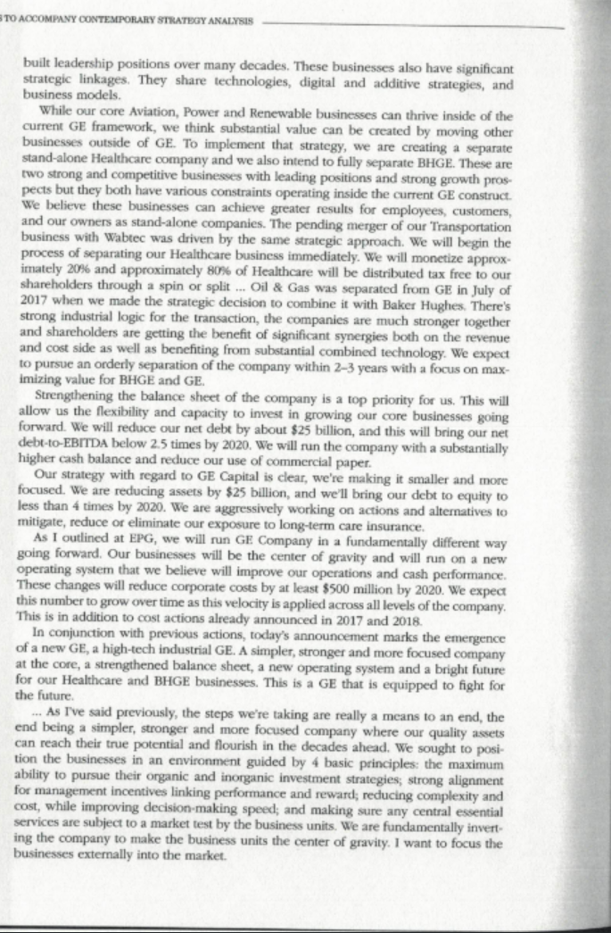 Q. Explain the factors behind GE's decline in