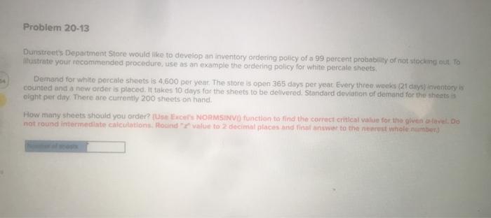 Problem 20-13 12 Durstreets Department Store