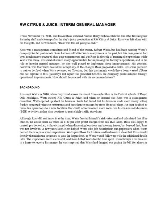 What things are going wrong at RW Citrus & Juice?