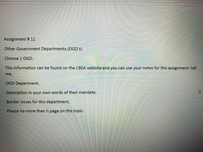 Assignment # 11 Other Government Departments