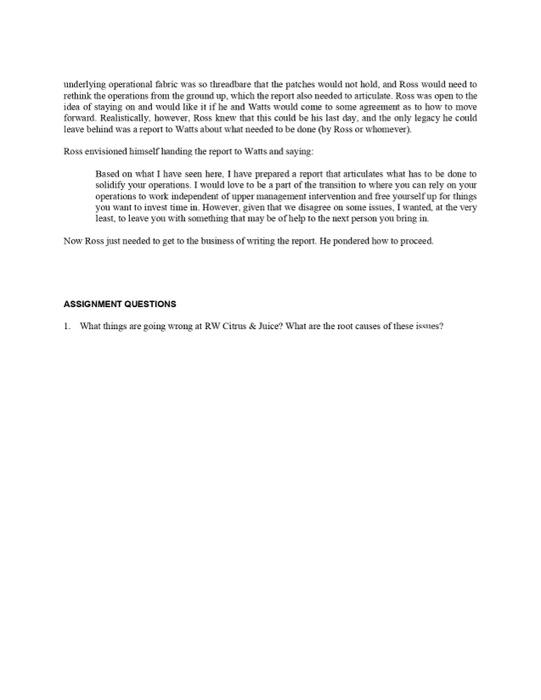 What things are going wrong at RW Citrus & Juice?