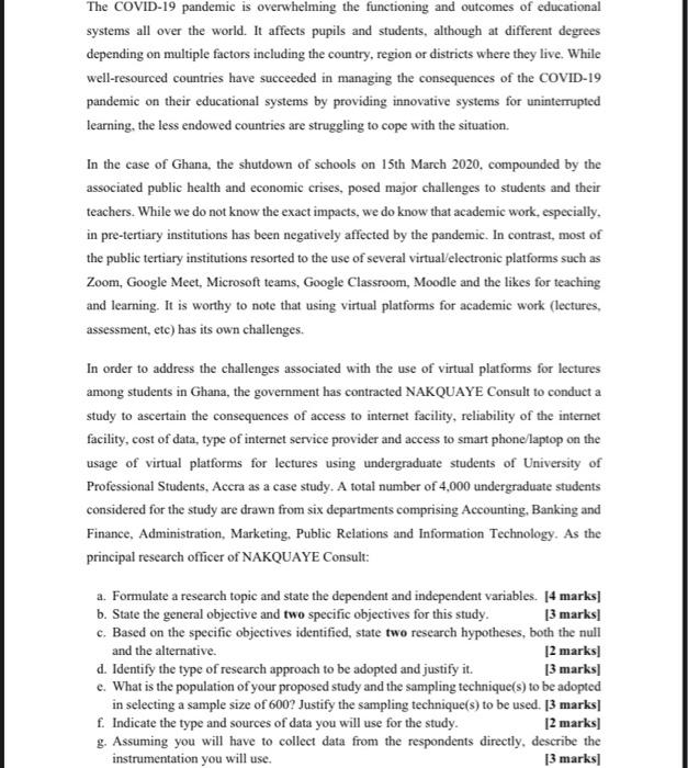 subject is research methods The COVID-19 pandemic