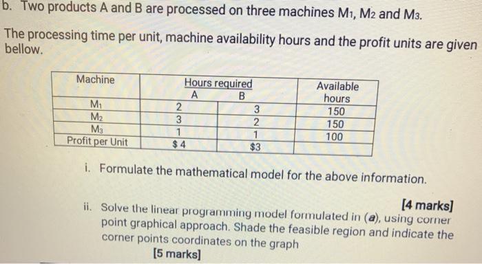 b. Two products A and B are processed on three