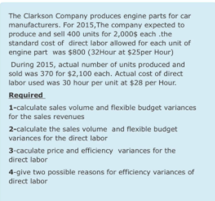 The Clarkson Company produces engine parts for