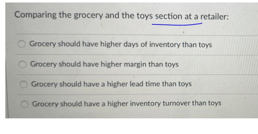 Comparing the grocery and the toys section at a