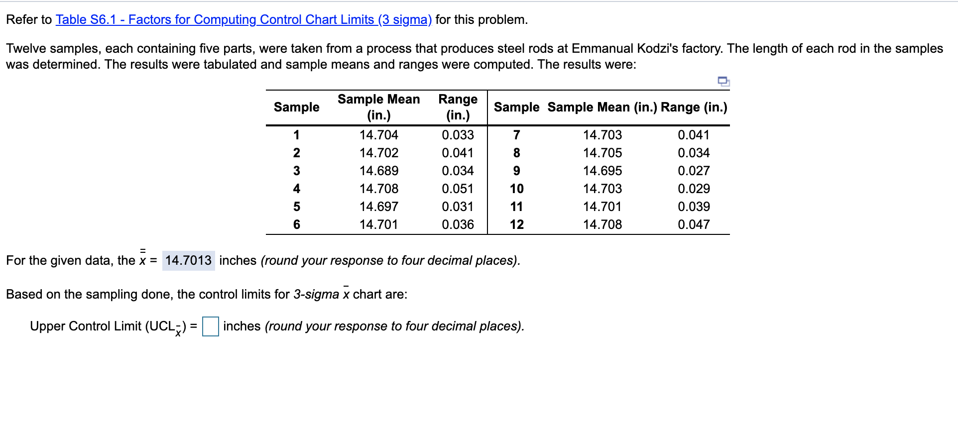 Refer to Table 56.1 - Factors for Computing
