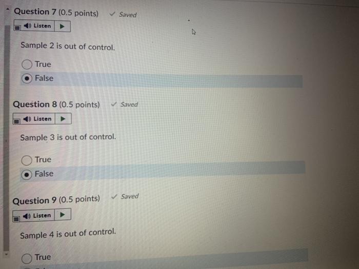 A quality inspector took six samples, each with