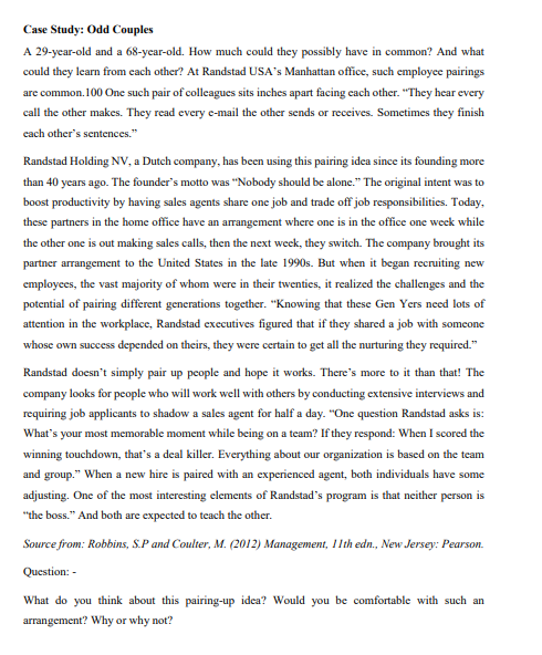 Case Study: Odd Couples A 29-year-old and a