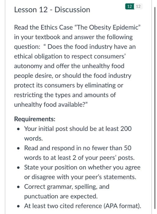 Lesson 12 - Discussion 1212 Read the Ethics Case