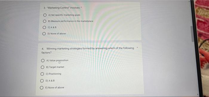 3. "Marketing Control involves: OA) Set specific